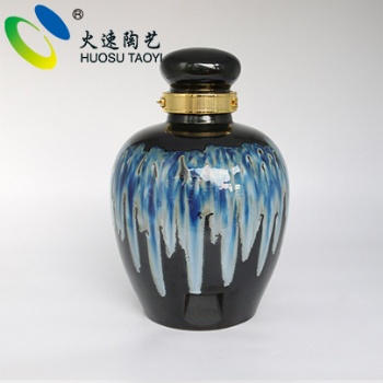 火速50斤藍色流釉高蓋陶瓷酒壇