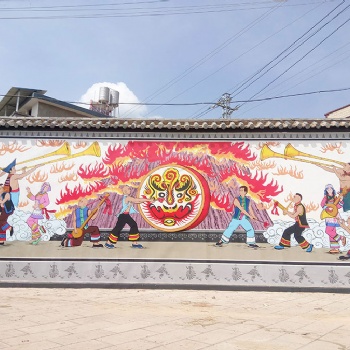 楚雄彝族文化火把節(jié)墻繪墻畫錦泰彩繪墻體彩繪彝族文化手繪墻繪墻畫制作