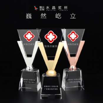 抗疫救災(zāi)志愿者感謝牌 勝利水晶紀(jì)念獎(jiǎng)杯 廠家