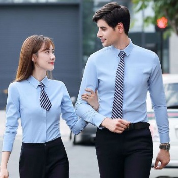 商務(wù)職業(yè)長(zhǎng)袖襯衫平紋莫代爾純色男女修身正裝襯衫定制印LOGO