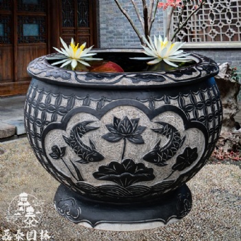 青石雕魚(yú)缸庭院室內(nèi)仿古荷花缸曲陽(yáng)磊泰園林**石缸