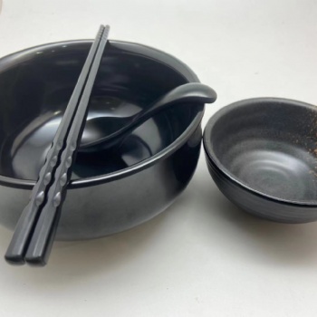 壹粵哥哥黑色加厚耐摔拉面碗，創意密胺餐具湯碗套裝