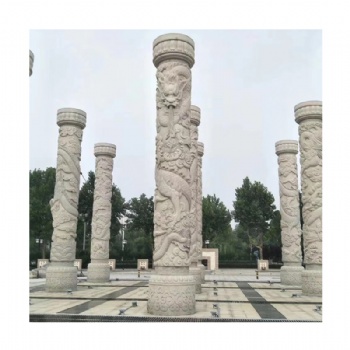 漢白玉大理石柱子青石祥云盤(pán)龍柱，廣場(chǎng)庭院石雕龍柱