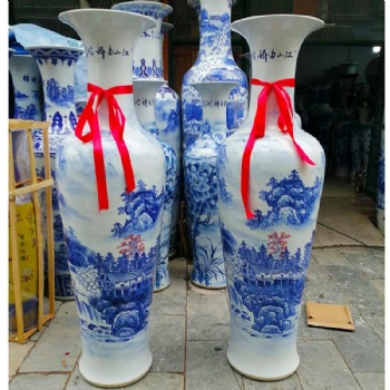 開業禮品大花瓶加字，景德鎮陶瓷器大花瓶，手繪青花山水落地大花瓶