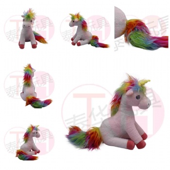 彩色獨(dú)角獸公仔毛絨玩具彩色神獸小馬毛絨玩具定制加logo供外貿(mào)