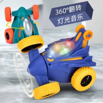 抖音同款兒童電動(dòng)特技翻斗車炫彩音樂燈光旋轉(zhuǎn)翻滾玩具車男孩跨境